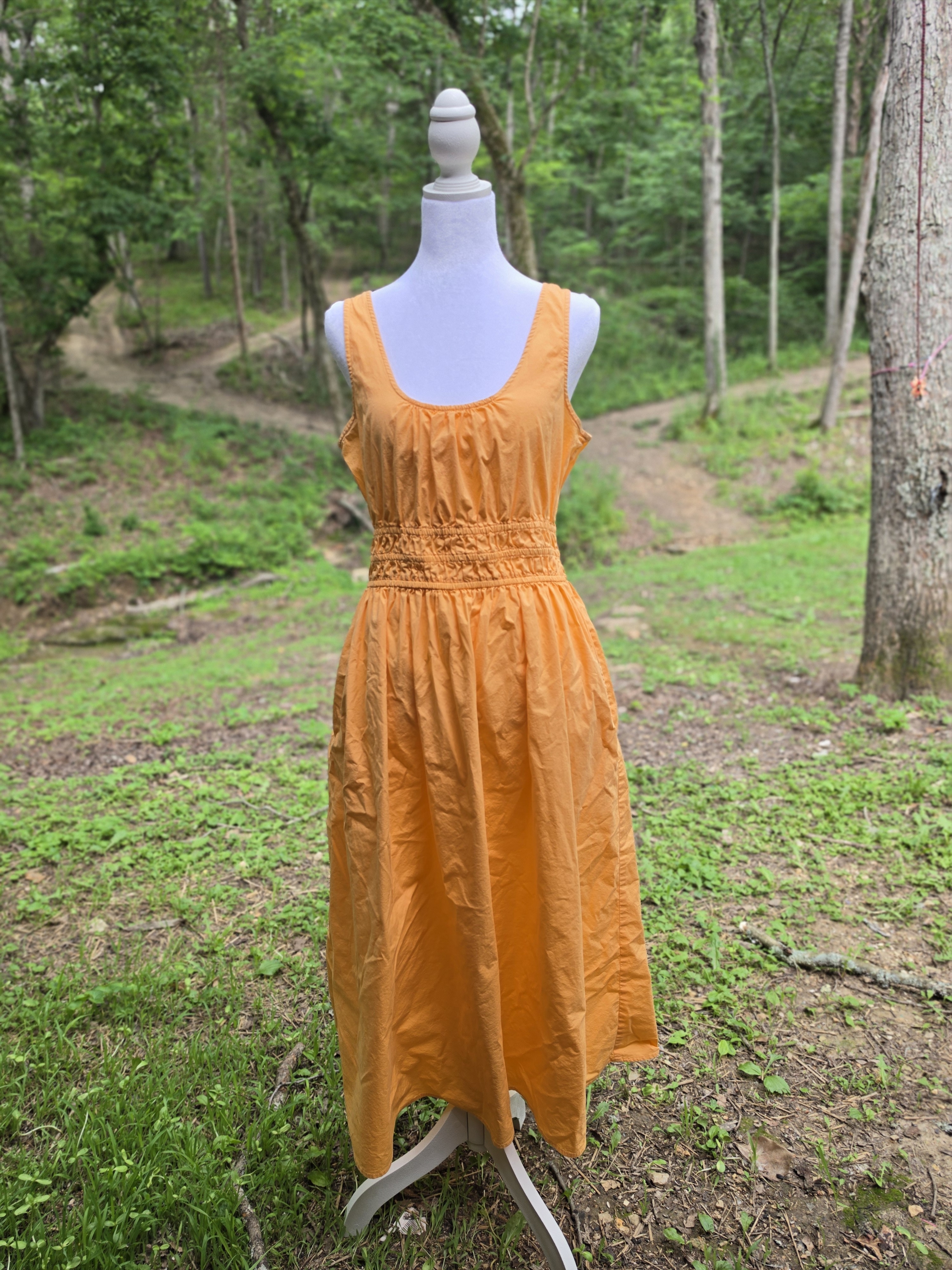 Loft Orange Sleeveless Smocked-Waist Dress Summer Island Boho